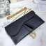 Dior Saddle Chain Wallet In Black Grained Leather