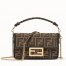 Fendi Mini Baguette Bag In FF Fabric With Black Trim