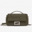 Fendi Midi Baguette Chain Bag In Green FF Fabric