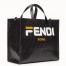 Fendi Black Glazed Fabric Shopper White Logo Bag
