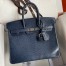 Hermes Birkin 25 Retourne Handmade Bag In Blue Saphir Lizard Leather