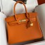 Hermes Birkin 35 Retourne Handmade Bag in Orange Clemence Leather 