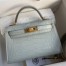 Hermes Kelly Mini II Sellier Handmade Bag In Blue Glacier Matte Alligator Leather