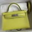 Hermes Kelly Mini II Sellier Handmade Bag In Jaune Bourgeon Chevre Mysore Leather