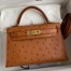 Hermes Kelly Mini II Sellier Handmade Bag In Gold Ostrich Leather