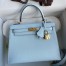 Hermes Kelly Sellier 25 Handmade Bag In Celeste Epsom Calfskin