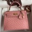 Hermes Kelly Sellier 25 Handmade Bag In Terre Cuite Ostrich Leather