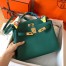 Hermes Kelly Retourne 28 Handmade Bag In Malachite Clemence Leather