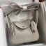 Hermes Mini Lindy Handmade Bag In Pearl Grey Clemence Leather 