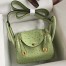 Hermes Mini Lindy Handmade Bag In Vert Cypres Ostrich Leather
