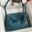 Hermes Lindy 26 Handmade Bag In Vert Bosphore Clemence Leather 