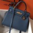 Hermes Kelly 28cm Retourne Bag In Blue Agate Clemence Leather