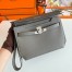 Hermes Kelly Depeches 25 Pouch in Etain Epsom Calfskin