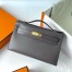 Hermes Kelly Pochette Handmade Bag In Etain Epsom Calfskin