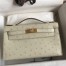 Hermes Kelly Pochette Handmade Bag In Beton Ostrich Leather