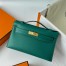 Hermes Kelly Pochette Handmade Bag In Malachite Swift Calfskin 