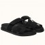 Hermes Men's Chypre Sandals in Black Suede Calfskin 