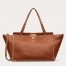 Valentino Medium Rockstud Tote Bag In Brown Grainy Calfskin