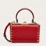 Valentino Rockstud Alcove Box Bag In Red Calfskin