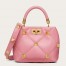 Valentino Small Roman Stud Top Handle Bag In Flamingo Nappa