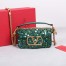 Valentino Small Loco Shoulder Bag with Green 3D-effect Embroidery