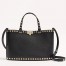 Valentino Rockstud Small Shopping Bag in Black Grainy Calfskin