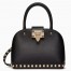 Valentino Small Rockstud Foldover Top Handle Bag in Black Grainy Leather
