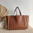 Valentino Roman Stud Tote Bag In Brown Grainy Calfskin