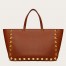 Valentino Roman Stud Tote Bag In Brown Grainy Calfskin