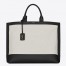 Saint Laurent Tag Shopping Bag In Canvas And Black Leather