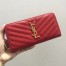 Saint Laurent Monogram Zip Around Wallet In Red Grained Leather