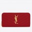 Saint Laurent Monogram Zip Around Wallet In Red Grained Leather