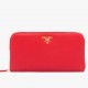Prada Zipped Wallet In Red Saffiano Leather